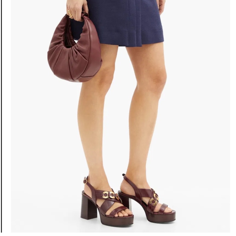 See By Chloe Brown Gold Heels with Chunky Heel